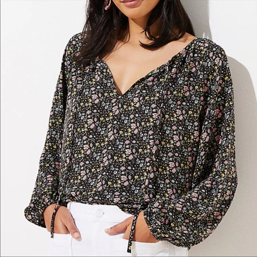 LOFT draped sleeve floral blouse